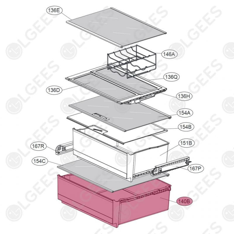 Cajón intermedio congelador para frigorífico LG GBB59PZFZB